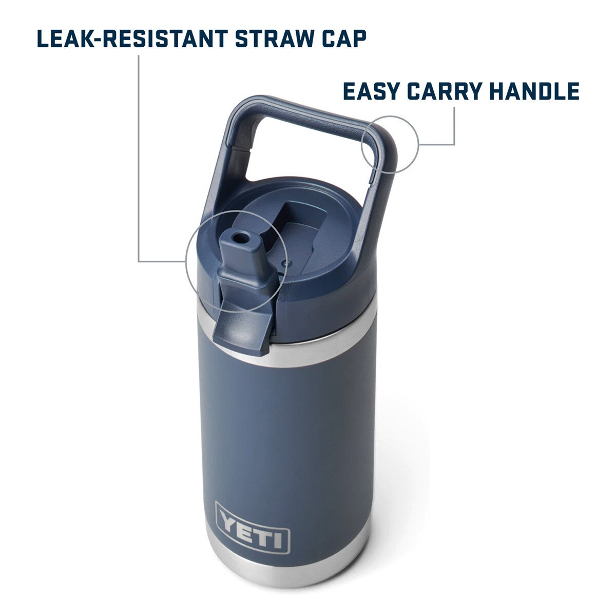 Yeti 18oz bottle with leak-resistant straw cap and easy carry handle